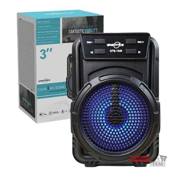 Mini alto-falante Bluetooth de 3 polegadas, luz LED portátil Gts-1346 cor preta - Imagem 2