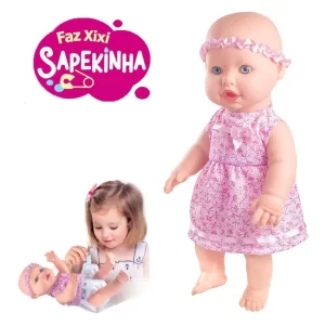 Boneca Baby Faz Xixi Sapekinha + Mamadeira + Fralda - Milk