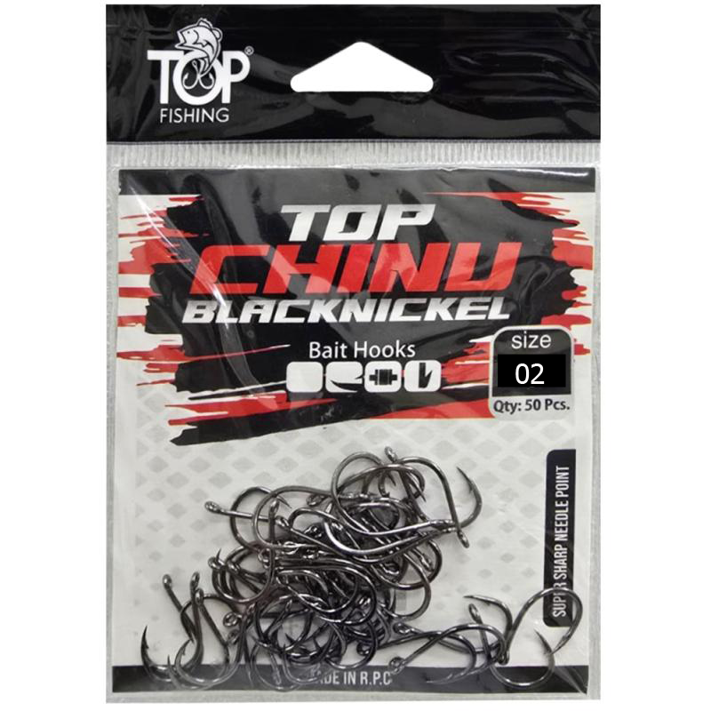 anzol top fishing chinu black nickel 02 com 50 pçs