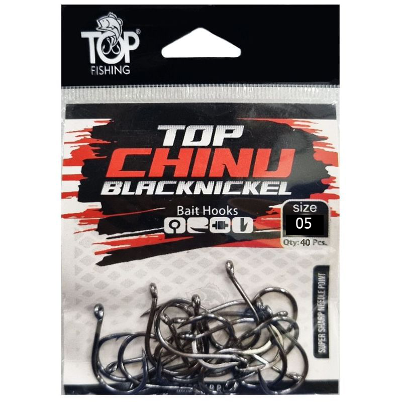 anzol top fishing chinu black nickel 05 com 40 pçs