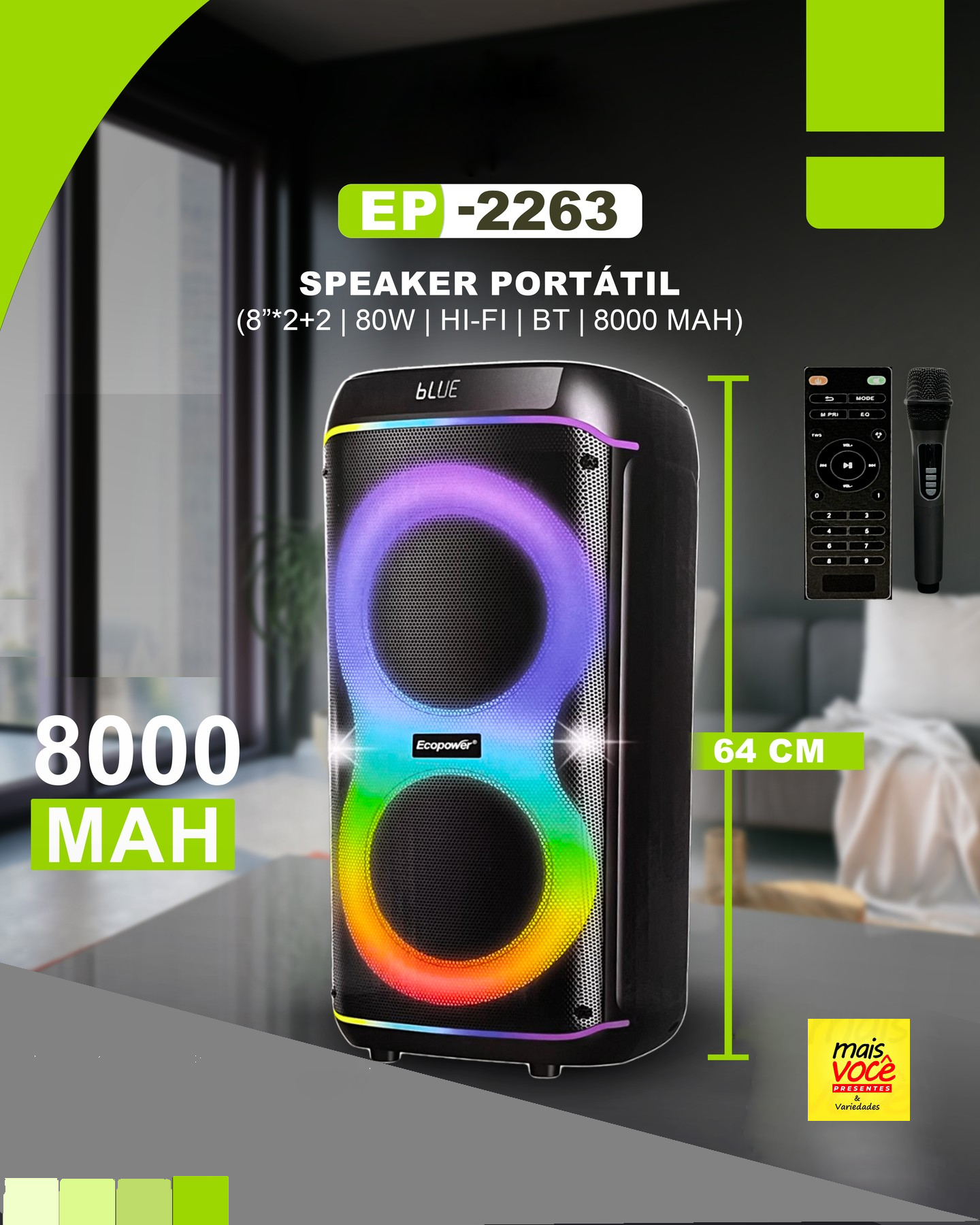 caixa de som portátil ecopower ep 2263